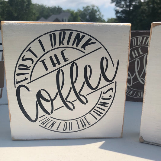 Coffee Wood Block Sign-Coffee Station Decor-Black and White