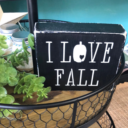 rustic black and white i love fall sign on tiered tray decor