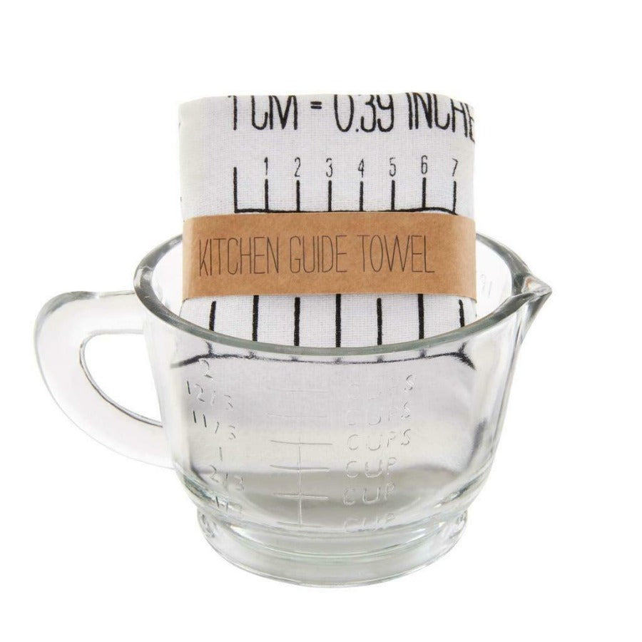 Measuring Cup and Towel Gift Set, Mud Pie,  Glass Measuring Cup, Kitchen Guide Towel