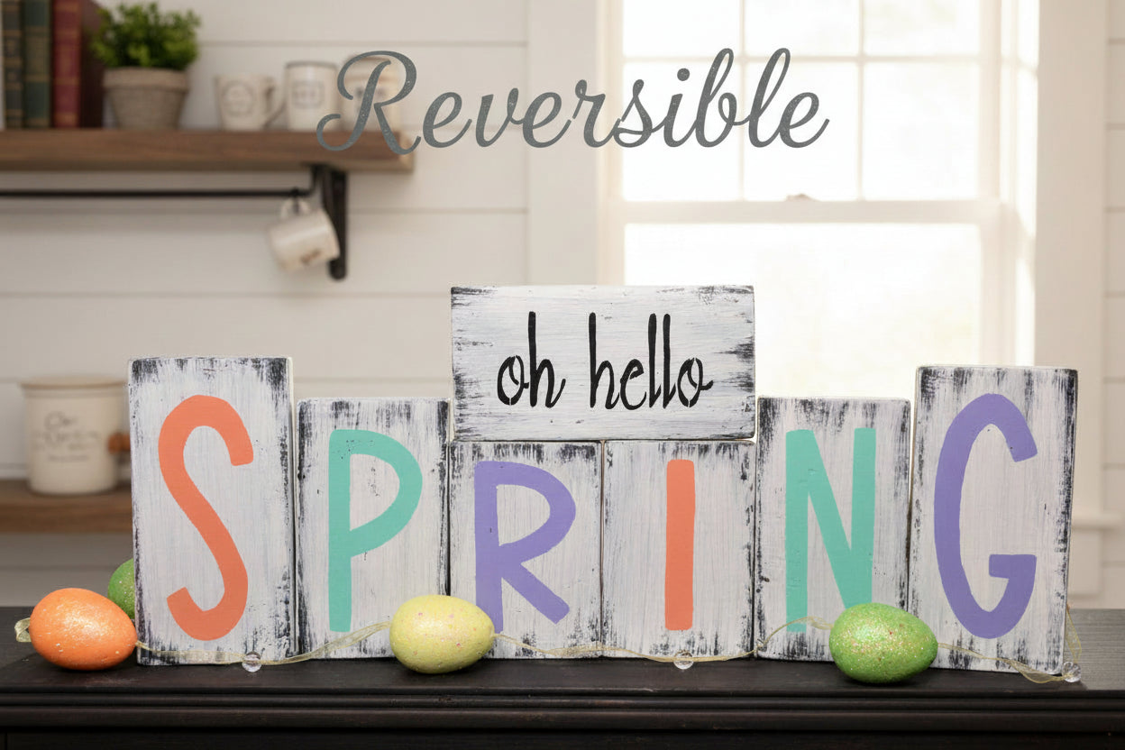 Spring/Summer Wooden Blocks Decor - Reversible - Seasonal Home Decor ...