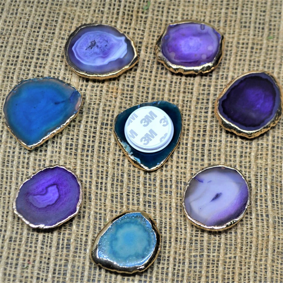 blue and purple agate phone grips with gold edging fashion phone accessories pretty unique geode fashion